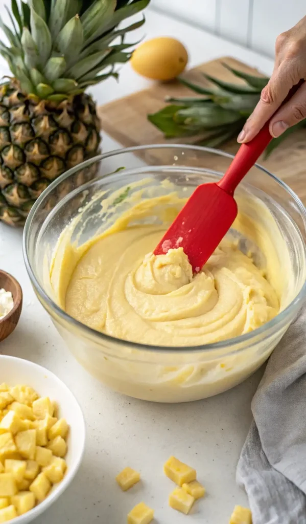 Creamy VEGAN Pineapple Cheesecake (Easy No-Bake!) 5 Pineapple Cheesecake Folding 1