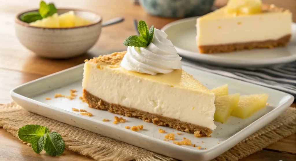 Creamy VEGAN Pineapple Cheesecake (Easy No-Bake!) 7 Pineapple Cheesecake Slice 1